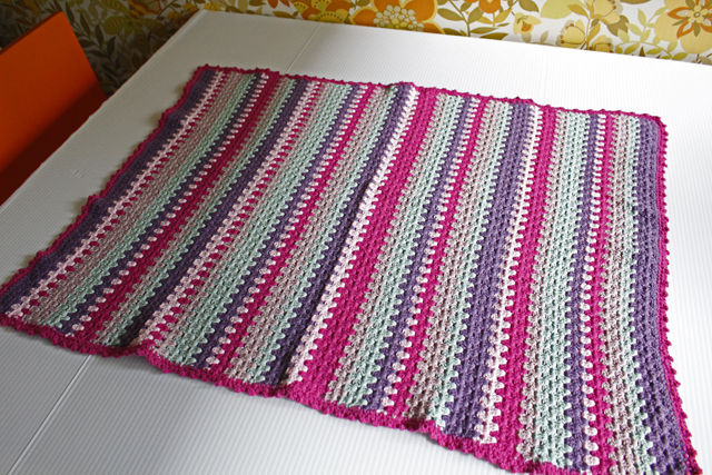 古着 ビンテージ 80s ピンク紫グラニー ブランケット キャンプ ラグ 美品 USA vintage】グラニーブランケットピンク×パープル×白 ストライプ